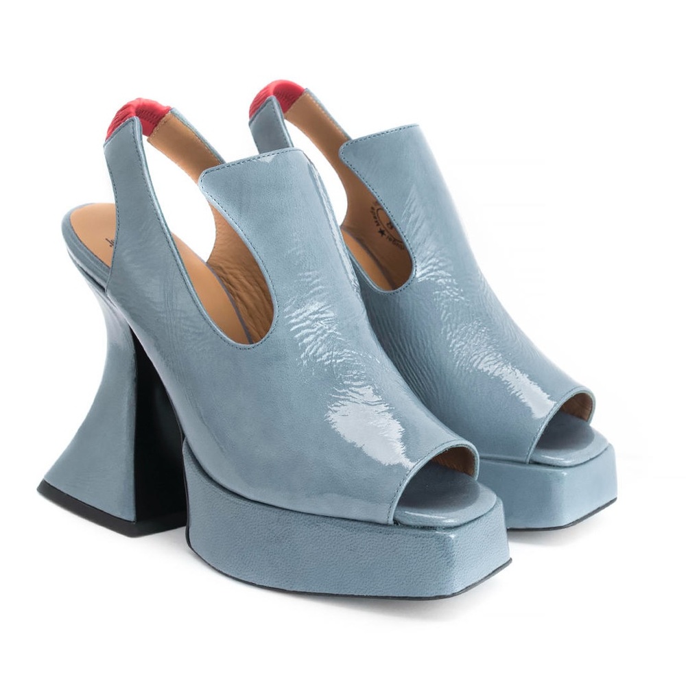 Lady Miss Mega Munst Platform Heel in Patent Denim by John Fluevog